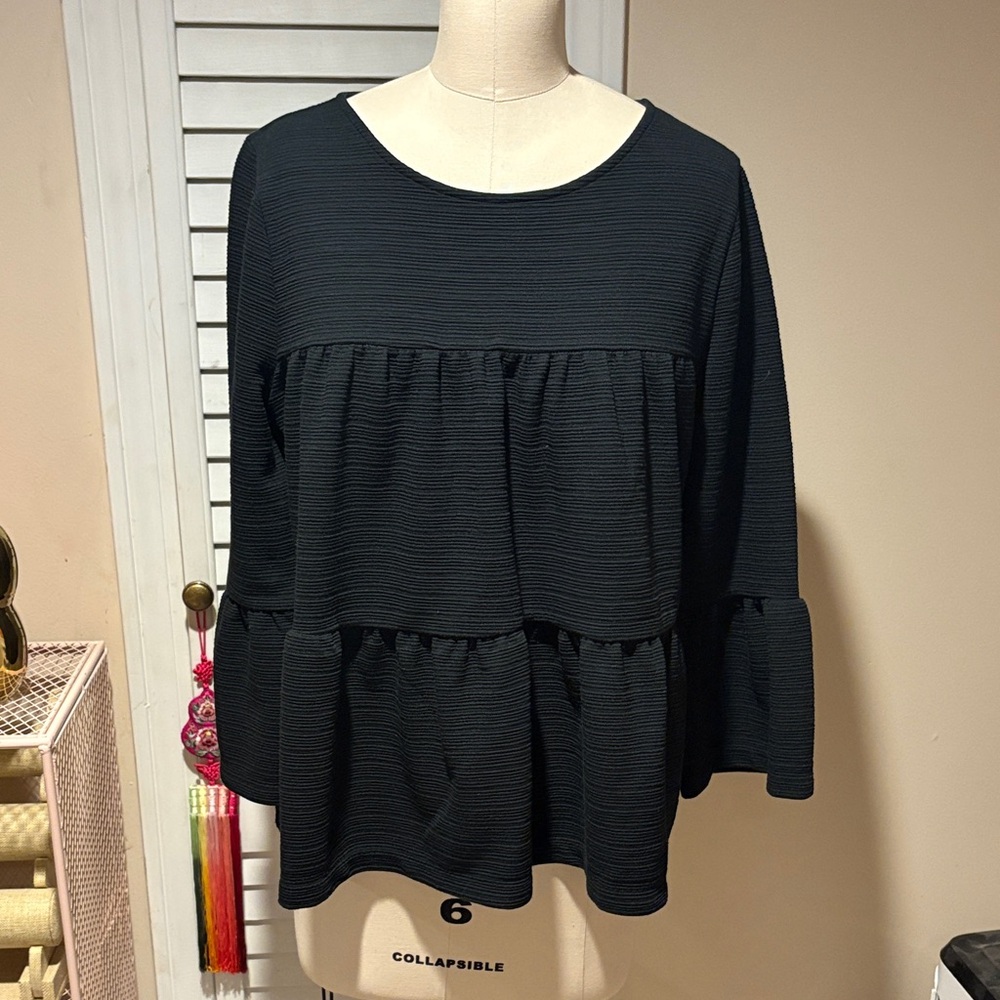 J. Crew Black Ruffle Tiered Blouse